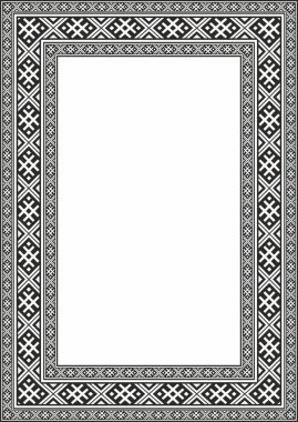 Vector black monokrom kare Belarus ulusal süs çerçevesi. Slav halkları, Rus, Ukraynalı, Sırp, Polonyalı, Bulgar etnik desenli dikdörtgen. Çapraz dikiş şablonu