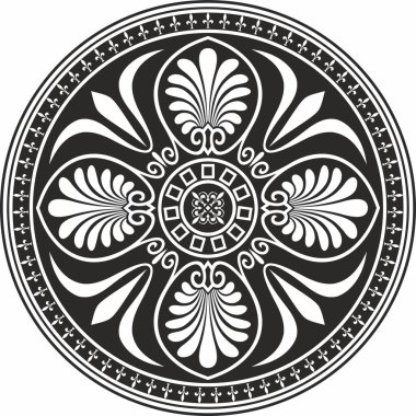 Vector monochrome round classical ornament of Ancient Greece and Roman Empire. Circle, Arabesque, Byzantine pattern