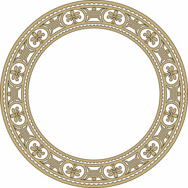 Vector round gold with black border, frame, Pompeii ring. Circle Neopolitan ornament. Art of Ancient Rome