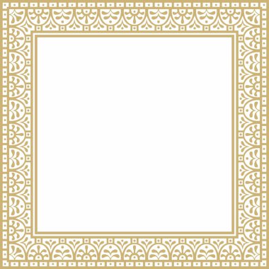 Vector square gold border, frame, Pompeii. Rectangle Neopolitan ornament. Art of Ancient Rome. Template for stained glas
