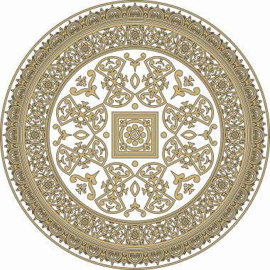 Vector round gold with black border, frame, Pompeii ring. Circle Neopolitan ornament. Art of Ancient Rome