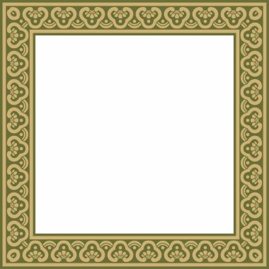 Yeşil Çin dikdörtgenli, çerçeveli bir vektör altın. Doğulu insanların kare süslemeleri, Kore, Tayvan, Çin, Hong Kong, Endonesi