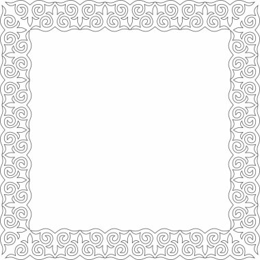 Vector black contour square Kazakh national ornament. Ethnic pattern of the peoples of the Great Steppe clipart