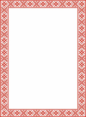 Vektör kırmızı kare Belarus ulusal süs çerçevesi. Slav halkları, Rus, Ukraynalı, Sırp, Polonyalı, Bulgar etnik desenli dikdörtgen. Çapraz dikiş şablonu