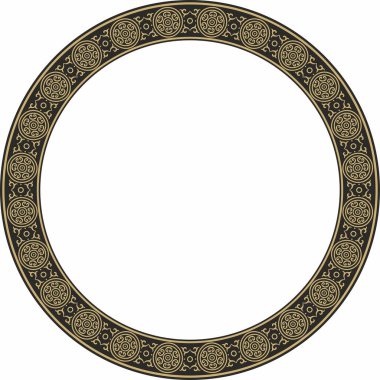 Vector yuvarlak altın ve siyah antik Rus süsü. Slav sınırı, çerçeve. Çember, halka. Kraliyet odalarının resimleri.