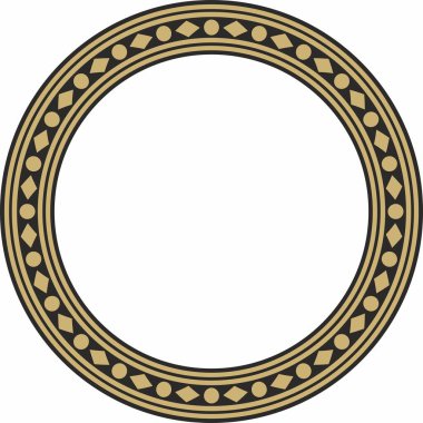 Vector yuvarlak altın ve siyah antik Rus süsü. Slav sınırı, çerçeve. Çember, halka. Kraliyet odalarının resimleri.