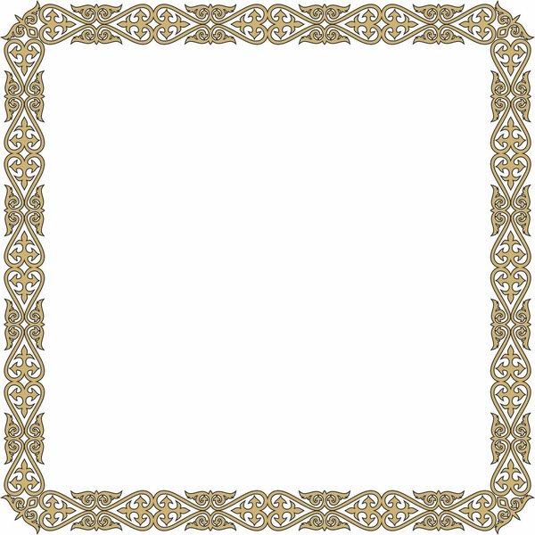 Vector gold with black square Kazakh national ornament. Ethnic pattern of the peoples of the Great Steppe