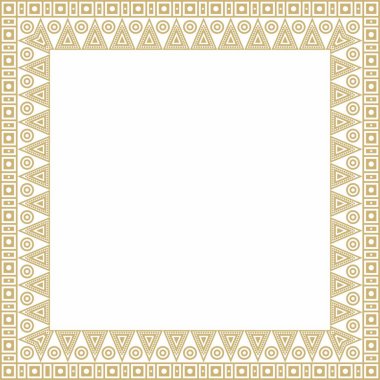 Vektör altın Amerikan halk süsü. Kare sınır, Amerikan halkının çerçevesi, Aztek, İnka, Maya