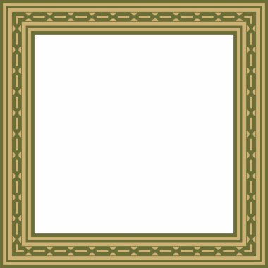 Yeşil kare Mısır aksesuarlı vektör altın. Dikdörtgen, çerçeve, eski Mısır. Nilüfer çiçekleri ve su deseni.