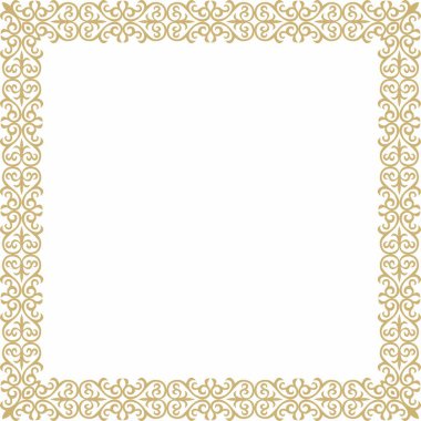 Vektör altın kare Kazak ulusal süsü. Büyük Steppe 'deki insanların etnik kalıpları