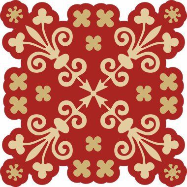 Kırmızı gotik süslemeli vektör altın. Ortaçağ Avrupa sanatı. Katolik katedrallerinin geleneksel kalıpları