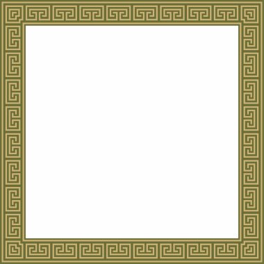 Yeşil, klasik Yunan karesi süsü olan vektör altın. Antik Yunan ve Roma İmparatorluğu dikdörtgeni. Bizans duvarları, zemin ve tavan resimleri. Avrupa saraylarının dekorasyonu