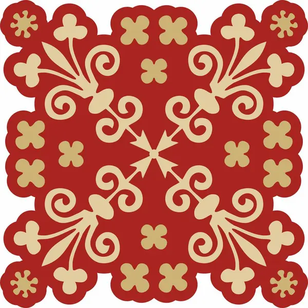 Kırmızı gotik süslemeli vektör altın. Ortaçağ Avrupa sanatı. Katolik katedrallerinin geleneksel kalıpları