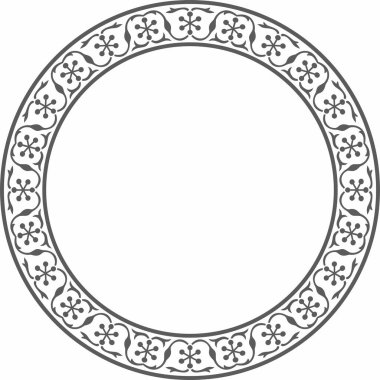 Vector round monokrom siyah İran süsü. Çember, halka, çerçeve, sınır, İran, Irak, Tacikistan halklarının etnik düzeni