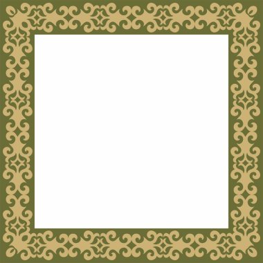 Yeşil kare Kazak ulusal süsü olan vektör altın. Büyük Steppe 'deki insanların etnik kalıpları