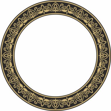 Vector yuvarlak altın ve siyah antik Rus süsü. Slav sınırı, çerçeve. Çember, halka. Kraliyet odalarının resimleri.