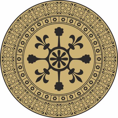 Siyah ve altın renkli gotik süs. Ortaçağ Avrupa çemberi, halka, sınır. Klasik Almanların, Açılar, Saksonlar, Franklar.