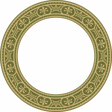 Yeşil kenarlı, çerçeveli, Pompei yüzüklü, yuvarlak altın bir taşıyıcı. Çember Napoli süsü. Antik Roma Sanatı