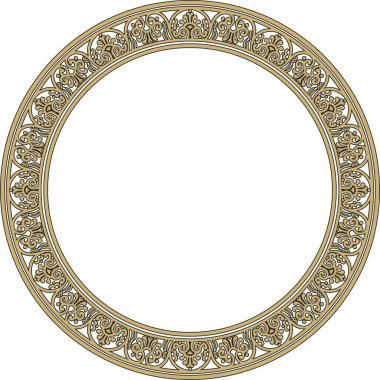 Vector round gold with black border, frame, Pompeii ring. Circle Neopolitan ornament. Art of Ancient Rome