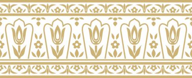 Vector golden seamless turkish ornament. Endless ottoman national border, frame