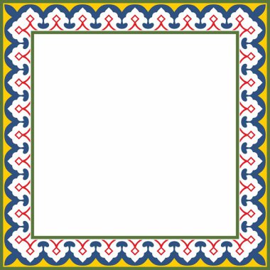 Vektör kare renkli ulusal İran süsü. Dikdörtgen, çerçeve, sınır, İran, Irak, Tacikistan halklarının etnik düzeni