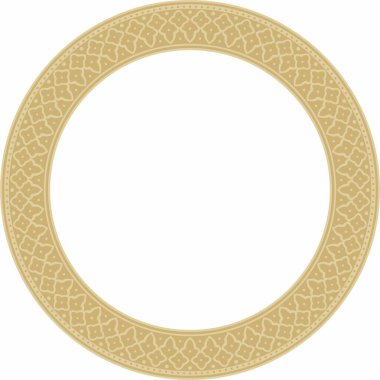 Altın İran süsü etrafında vektör. Çember, halka, çerçeve, sınır, İran, Irak, Tacikistan halklarının etnik düzeni