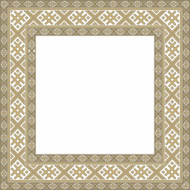 Vektör altın ve siyah kare Belarus ulusal süs çerçevesi. Slav halkları, Rus, Ukraynalı, Sırp, Polonyalı, Bulgar etnik desenli dikdörtgen. Çapraz dikiş şablonu