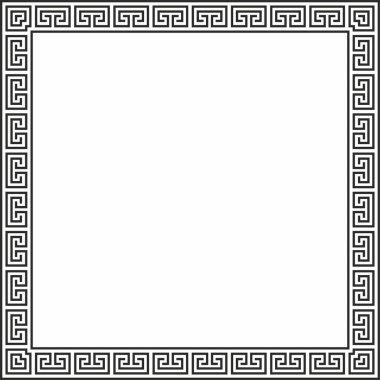 Siyah vektör monokrom klasik Yunan kare süsü. Antik Yunan ve Roma İmparatorluğu dikdörtgeni. Bizans duvarları, zemin ve tavan resimleri. Avrupa saraylarının dekorasyonu
