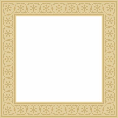 Vektör kare altın İran süsü. Dikdörtgen, çerçeve, sınır, İran, Irak, Tacikistan halklarının etnik düzeni
