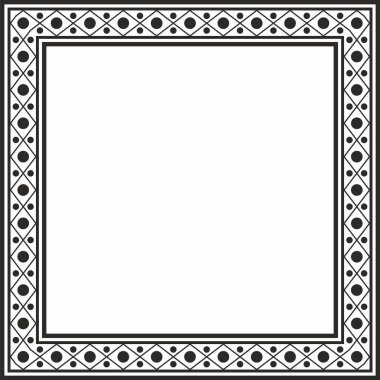 Vektör karesi siyah monokrom antik Rus süsü. Slav dikdörtgeni, sınır, çerçeve. Kraliyet odalarının resimleri.