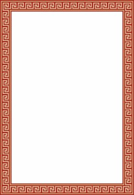 Kırmızı klasik Yunan kare süslemeli vektör altın. Antik Yunan ve Roma İmparatorluğu dikdörtgeni. Bizans duvarları, zemin ve tavan resimleri. Avrupa saraylarının dekorasyonu