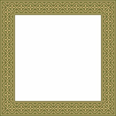 Yeşil kare klasik Rönesans süsü olan vektör altın. Dikdörtgen, Avrupa sınırı, canlanma biçimi çerçevesi