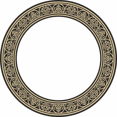 Vector round gold with black border, frame, Pompeii ring. Circle Neopolitan ornament. Art of Ancient Rome