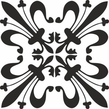 Vektör siyah tek renkli gotik süs, stencil. Ortaçağ Avrupa sanatı. Katolik katedrallerinin geleneksel kalıpları