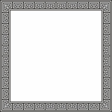 Siyah vektör monokrom klasik Yunan kare süsü. Antik Yunan ve Roma İmparatorluğu dikdörtgeni. Bizans duvarları, zemin ve tavan resimleri. Avrupa saraylarının dekorasyonu