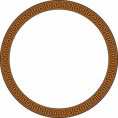 Vector round orange and black classic frame. Greek meander. Patterns of Greece and ancient Rome. Circle european border