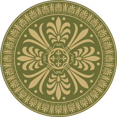 Yeşil, klasik Yunan yuvarlak süsü olan vektör altın. Antik Yunan ve Roma İmparatorluğu Çemberi. Bizans duvarları, zemin ve tavan resimleri. Avrupa saraylarının dekorasyonu