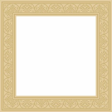 Vector square gold border, frame, Pompeii. Rectangle Neopolitan ornament. Art of Ancient Rome. Template for stained glas