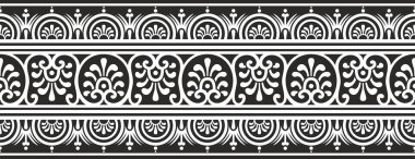 Pompeii çerçeveli, tek renk kenarlı, vektörsüz siyah bir sınır. Bitmek bilmeyen Napoli süsü. Antik Roma Sanatı