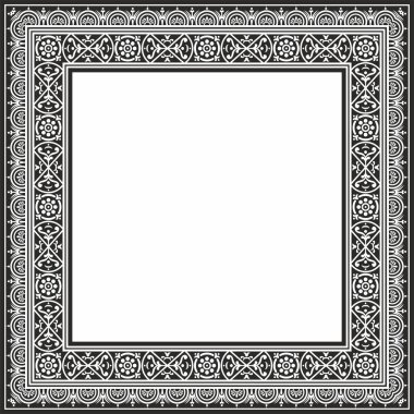 Vektör karesi siyah monokrom kenarı, çerçeve, Pompeii. Dikdörtgen Neopolitan süsü. Antik Roma Sanatı. Boyalı cam şablonu