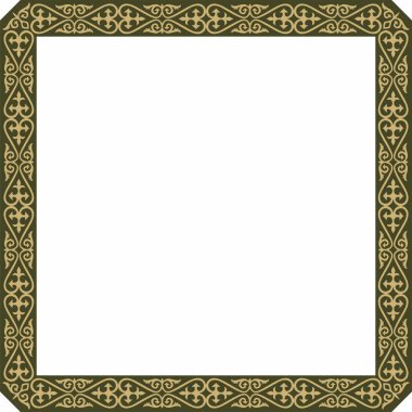 Yeşil kare Kazak ulusal süsü olan vektör altın. Büyük Steppe 'deki insanların etnik kalıpları