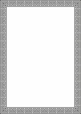 Siyah vektör monokrom klasik Yunan kare süsü. Antik Yunan ve Roma İmparatorluğu dikdörtgeni. Bizans duvarları, zemin ve tavan resimleri. Avrupa saraylarının dekorasyonu