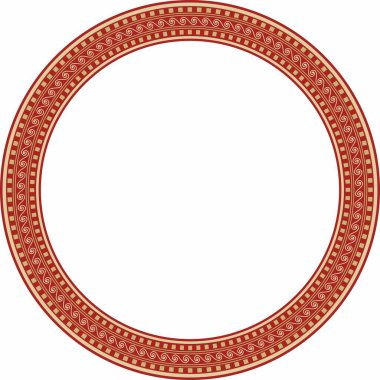 Kırmızı klasik Yunan yuvarlak süsü olan vektör altın. Antik Yunan ve Roma İmparatorluğu Çemberi. Bizans duvarları, zemin ve tavan resimleri. Avrupa saraylarının dekorasyonu