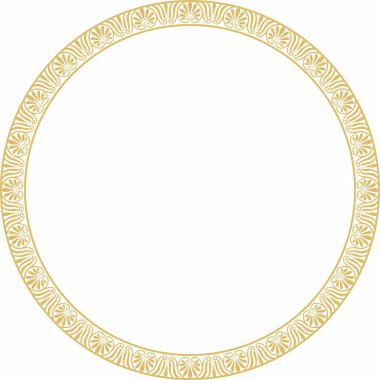 Vector gold round monokrom çerçeve, sınır, klasik Yunan asma süsü. Antik Yunan ve Roma İmparatorluğu 'nun desenli çemberi.