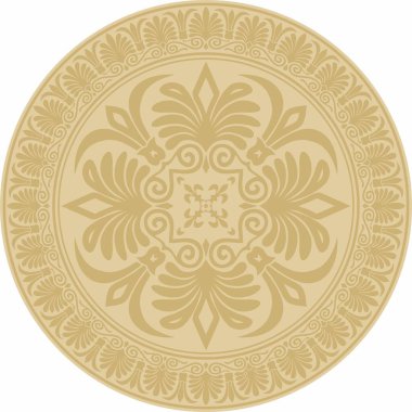 Vektör altın klasik Yunan yuvarlak süsü. Antik Yunan ve Roma İmparatorluğu Çemberi. Bizans duvarları, zemin ve tavan resimleri. Avrupa saraylarının dekorasyonu