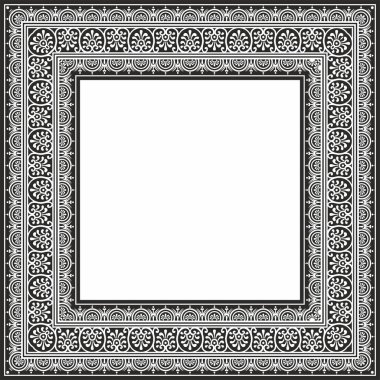 Vektör karesi siyah monokrom kenarı, çerçeve, Pompeii. Dikdörtgen Neopolitan süsü. Antik Roma Sanatı. Boyalı cam şablonu