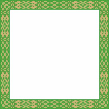Vektör yeşil altın kare Belarus ulusal süs çerçevesi. Slav halkları, Rus, Ukraynalı, Sırp, Polonyalı, Bulgar etnik desenli dikdörtgen. Çapraz dikiş şablonu