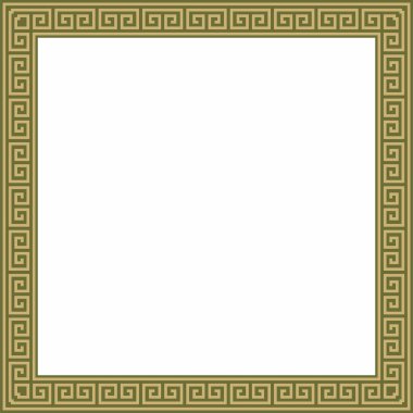 Yeşil, klasik Yunan karesi süsü olan vektör altın. Antik Yunan ve Roma İmparatorluğu dikdörtgeni. Bizans duvarları, zemin ve tavan resimleri. Avrupa saraylarının dekorasyonu