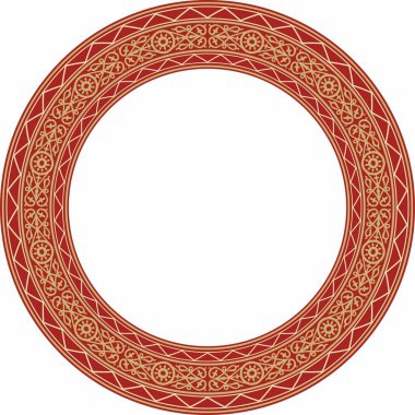 Vektör altın ve kırmızı Yakut süsü. Sonsuz çember, sınır, Uzakdoğu 'nun kuzeyindeki insanların çerçevesi.