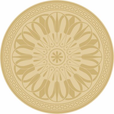 Vektör altın klasik Yunan yuvarlak süsü. Antik Yunan ve Roma İmparatorluğu Çemberi. Bizans duvarları, zemin ve tavan resimleri. Avrupa saraylarının dekorasyonu